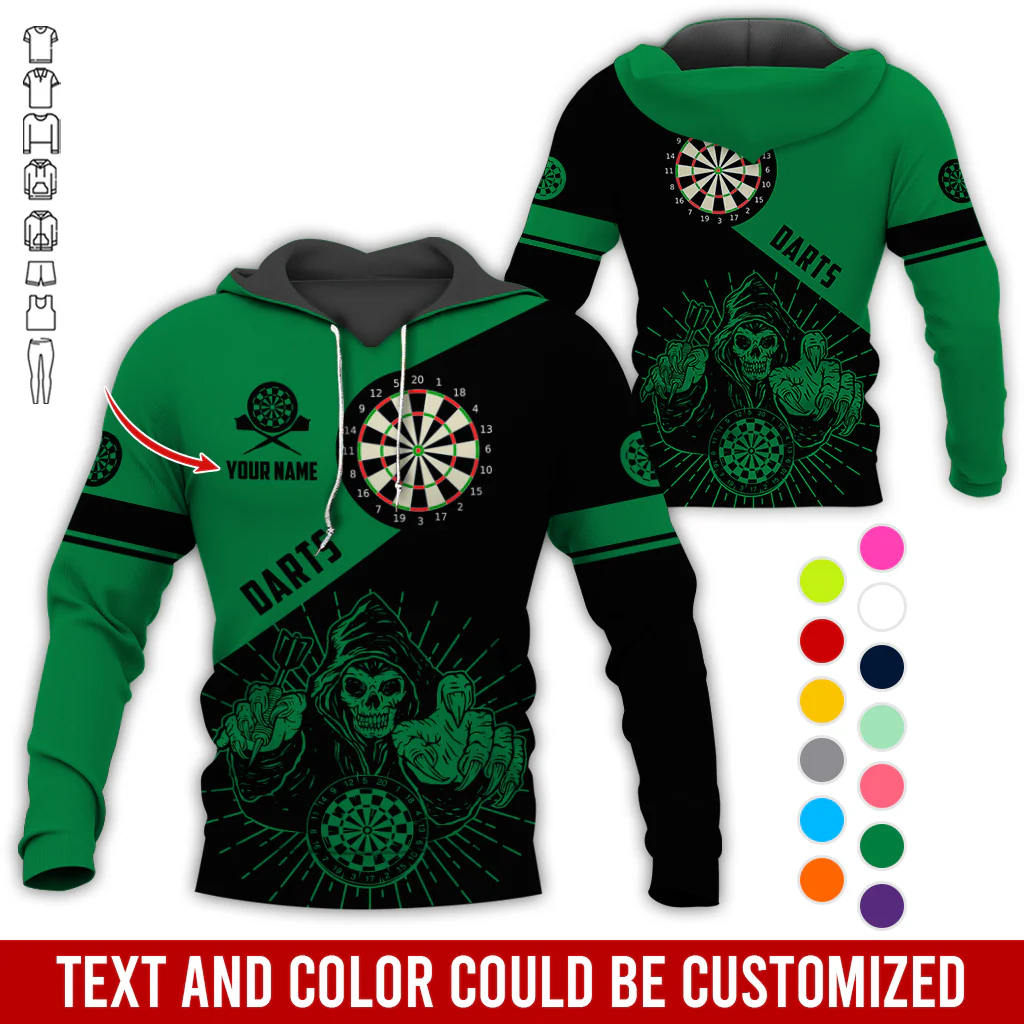 Customized Name Darts Skull Premium Hoodie, Skeleton Playing Darts Pattern Hoodie, Perfect Gift For Darts Lovers, Friend, Family - Image 7