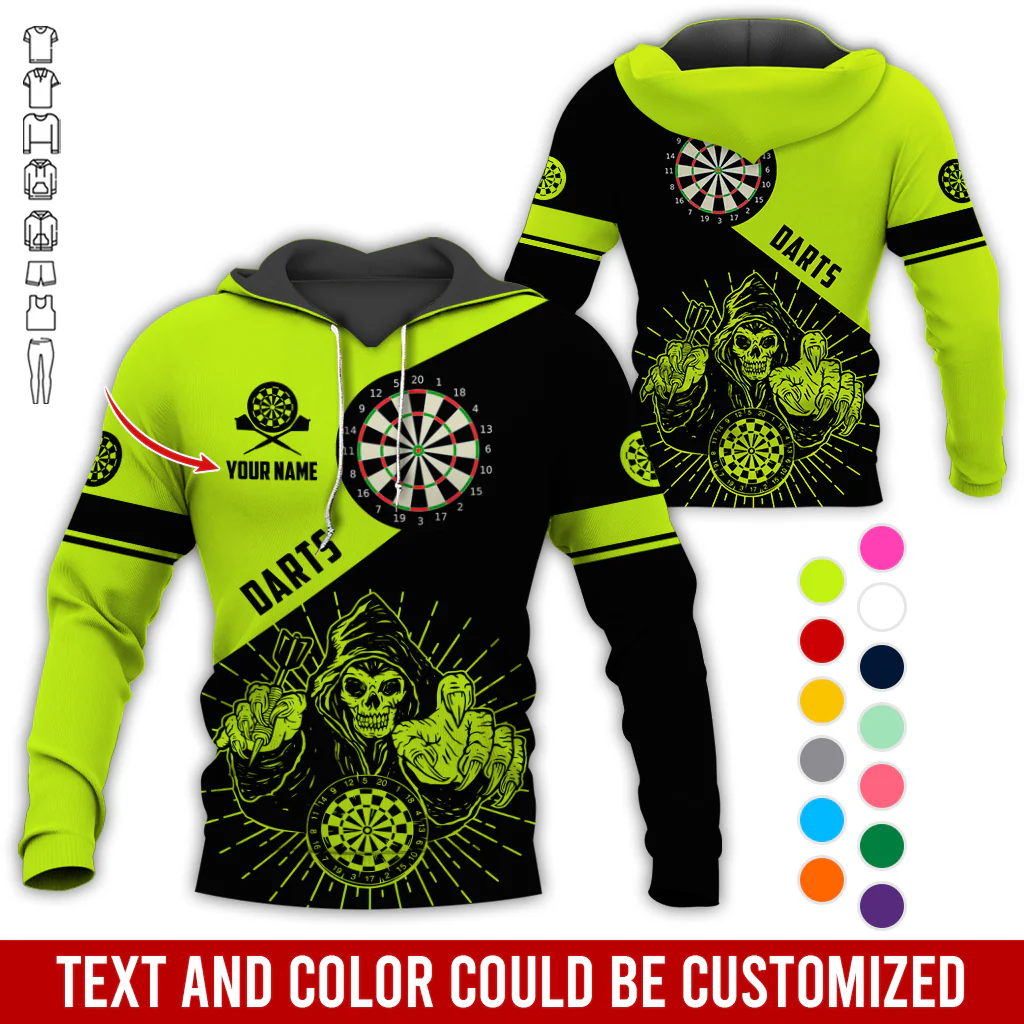 Customized Name Darts Skull Premium Hoodie, Skeleton Playing Darts Pattern Hoodie, Perfect Gift For Darts Lovers, Friend, Family - Image 8