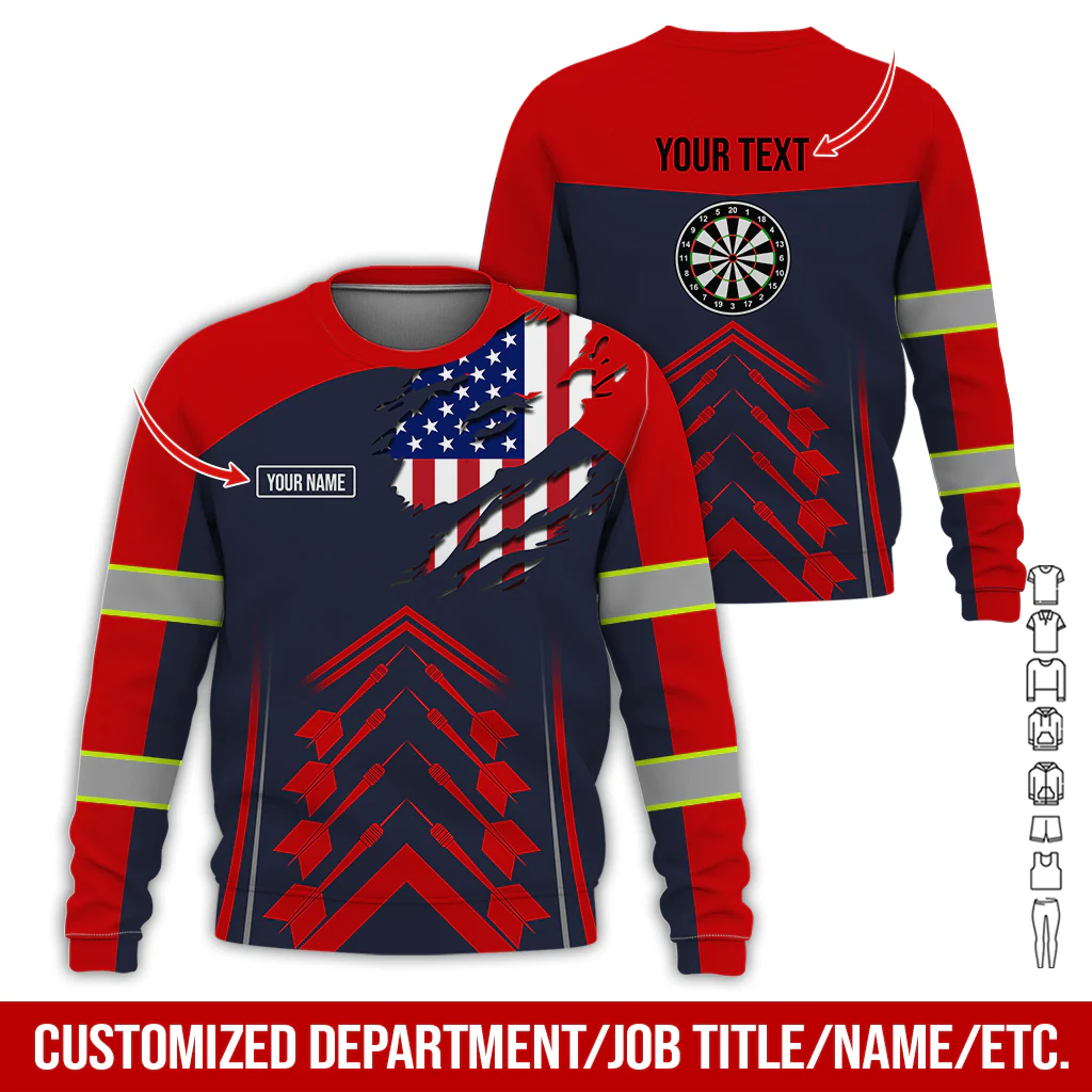Customized Name Darts Sweatshirt, American Flag Pattern Sweatshirt For Men & Women, Perfect Gift For Darts Lovers, Friend, Family - Image 4
