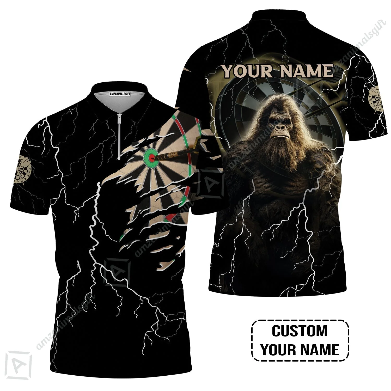 Customized Name Darts Sweatshirt, Bullseye Dartboard Personalized Bigfoot And Darts Sweatshirt - Image 4