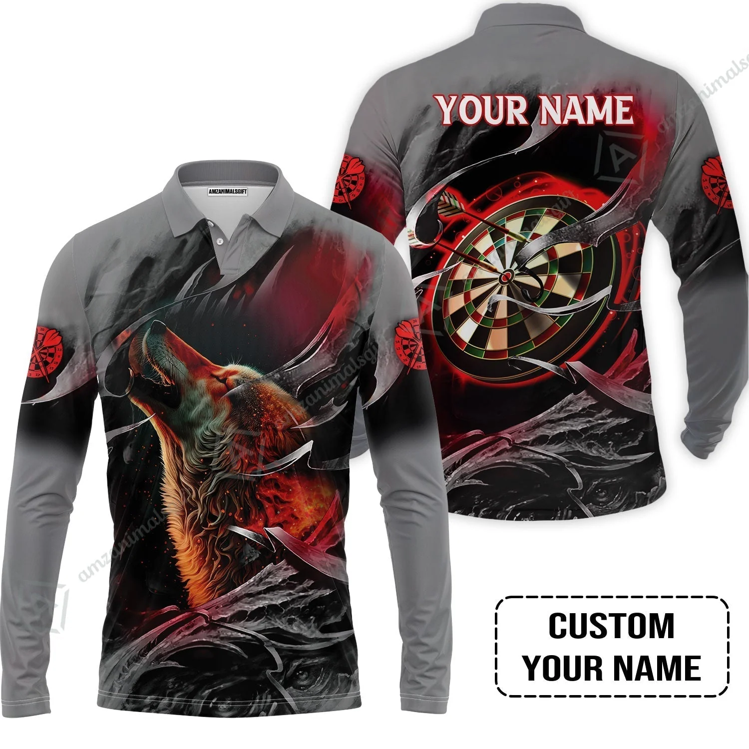 Customized Name Darts Sweatshirt, Bullseye Dartboard Personalized Flame Wolf And Darts Sweatshirt - Image 5