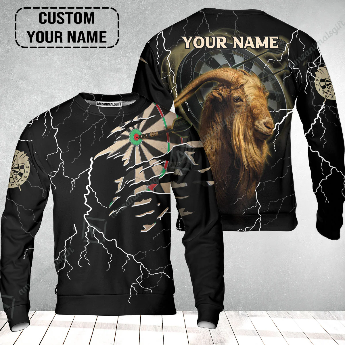 Customized Name Darts Sweatshirt, Bullseye Dartboard Personalized Goat And Darts Sweatshirt - Image 2