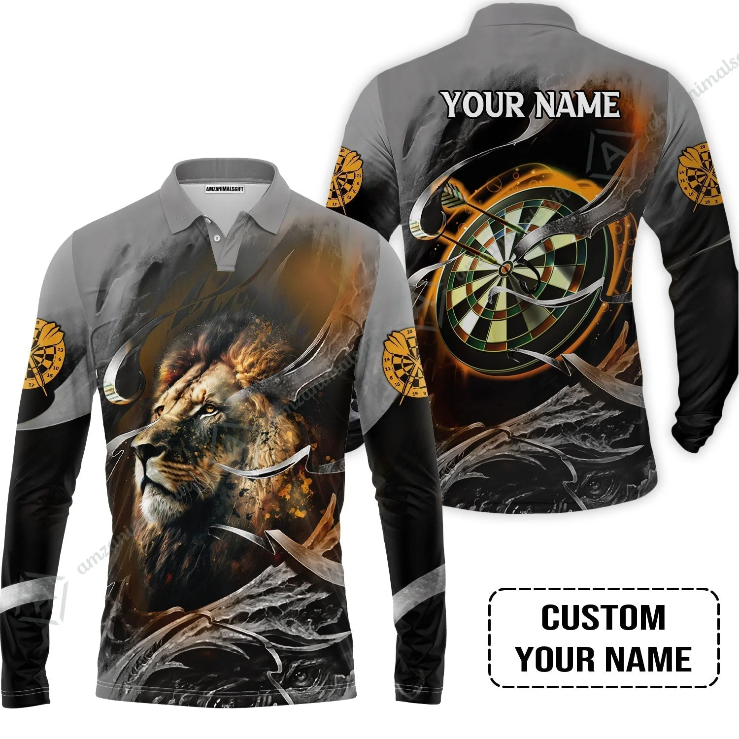 Customized Name Darts Sweatshirt, Bullseye Dartboard Personalized Lion And Darts Sweatshirt - Image 5