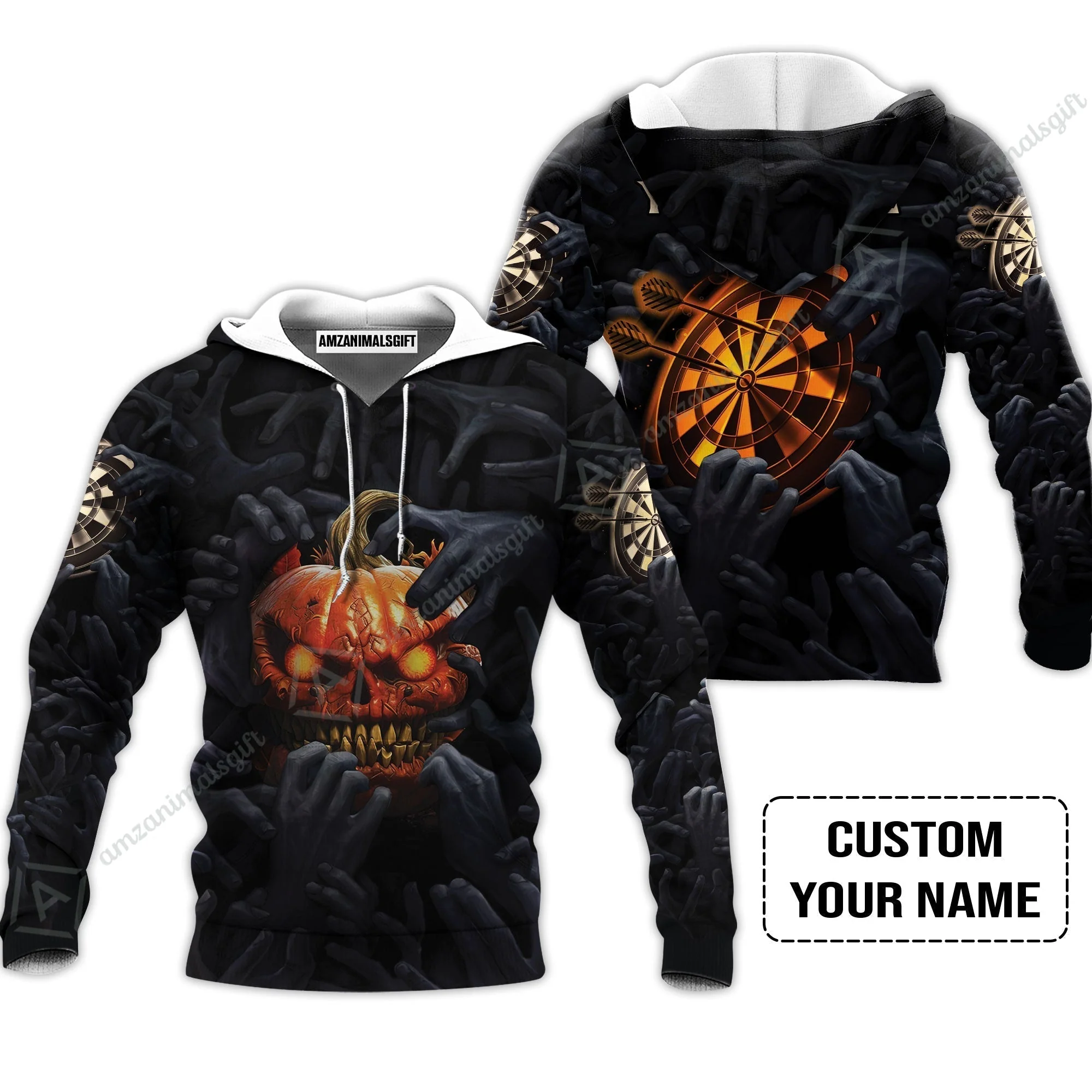 Customized Name Darts Sweatshirt, Bullseye Dartboard Personalized Pumpkin And Darts Sweatshirt - Image 3