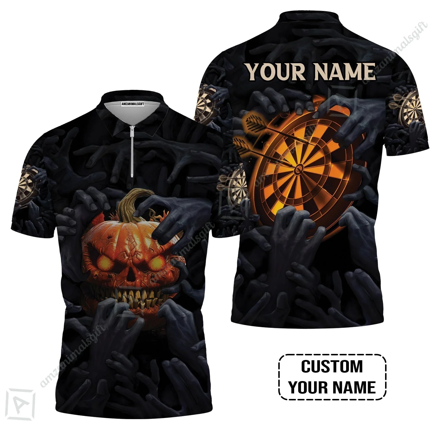 Customized Name Darts Sweatshirt, Bullseye Dartboard Personalized Pumpkin And Darts Sweatshirt - Image 4