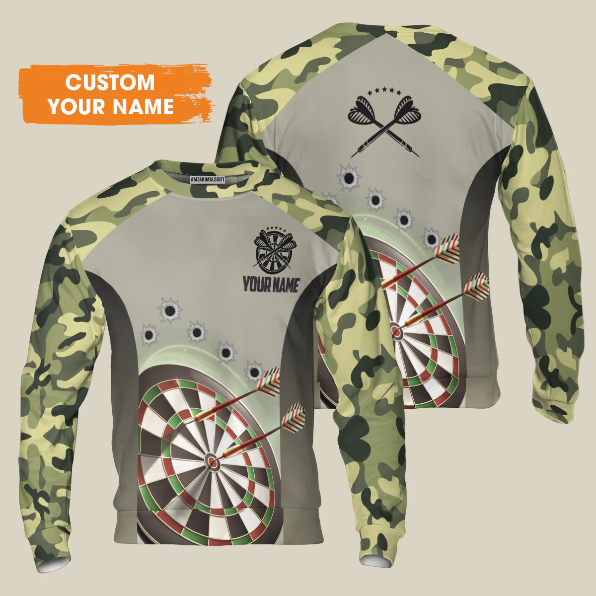 Customized Name Darts Sweatshirt, Camo Pattern Personalized Darts Sweatshirt - Perfect Gift For Darts Lovers - Image 2