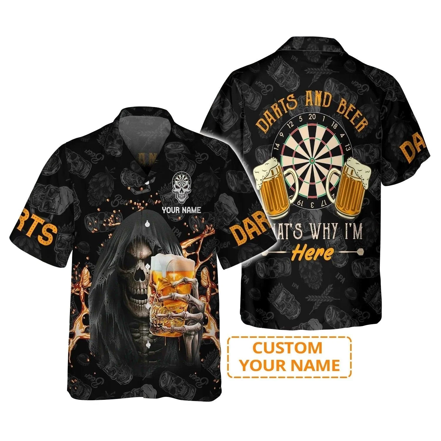 Customized Name Darts Sweatshirt, Darts And Beer That's Why I'm Here Personalized Skull And Darts Sweatshirt - Image 7