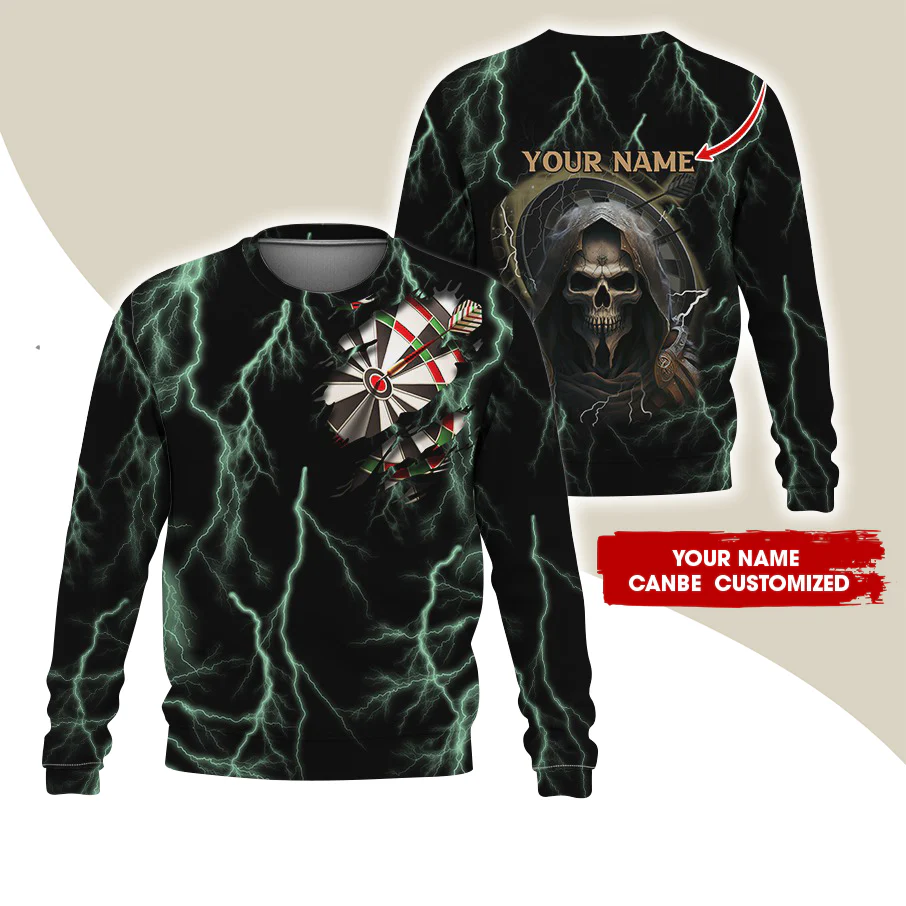 Customized Name Darts Sweatshirt, Personalized Name Grim Reaper Sweatshirt For Men & Women - Gift For Darts Lovers, Darts Players - Image 2