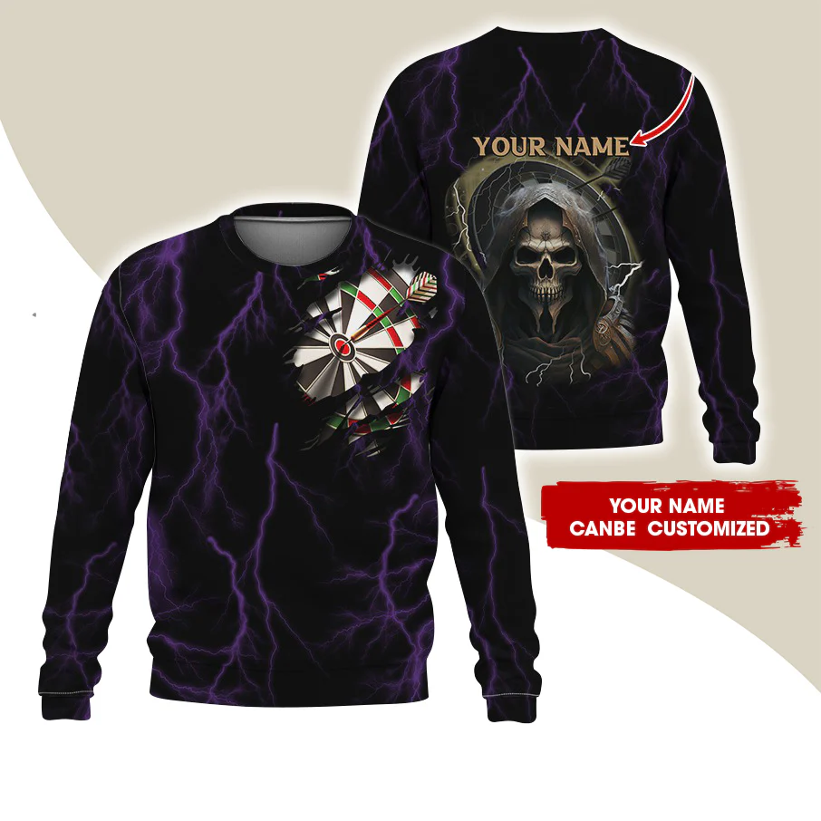 Customized Name Darts Sweatshirt, Personalized Name Grim Reaper Sweatshirt For Men & Women - Gift For Darts Lovers, Darts Players - Image 4