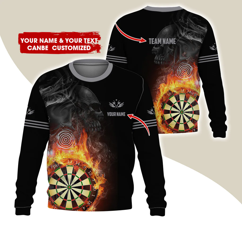 Customized Name Darts Sweatshirt, Personalized Skull Dartboard Flame Sweatshirt For Men & Women - Gift For Darts Lovers, Darts Players - Image 11