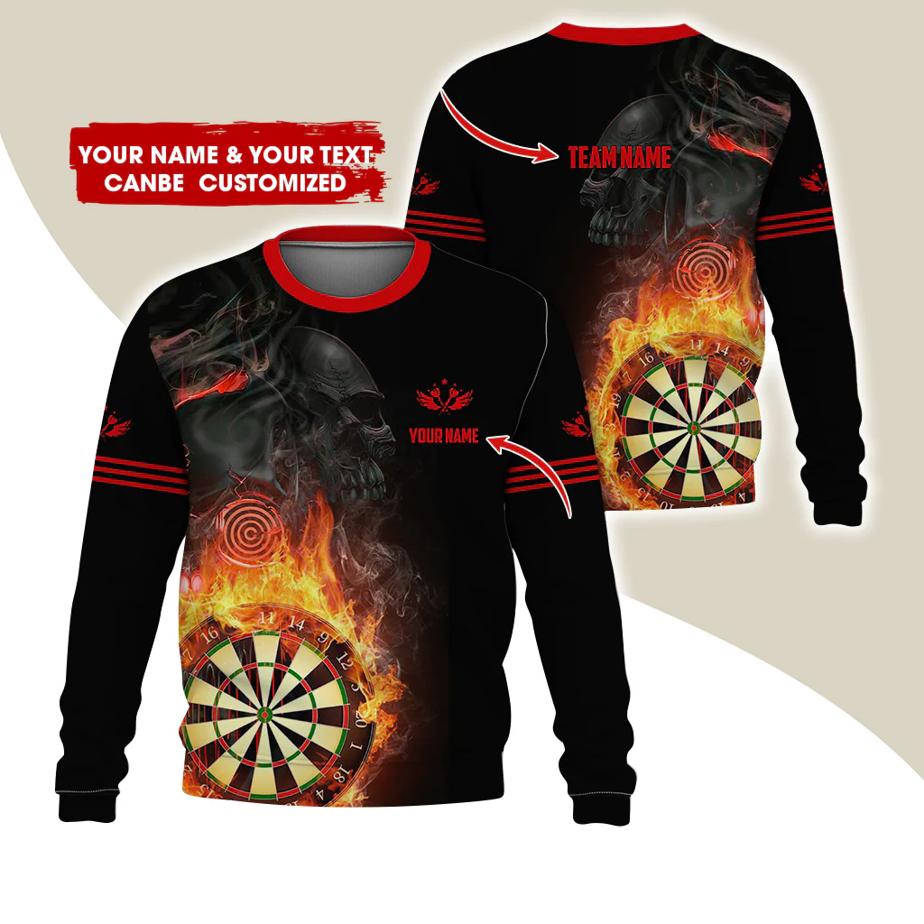 Customized Name Darts Sweatshirt, Personalized Skull Dartboard Flame Sweatshirt For Men & Women - Gift For Darts Lovers, Darts Players - Image 4