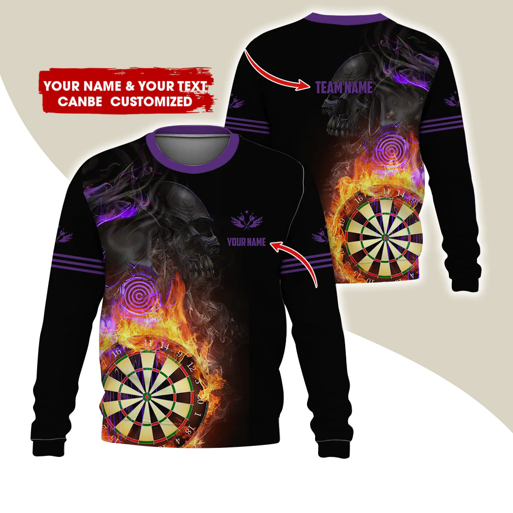 Customized Name Darts Sweatshirt, Personalized Skull Dartboard Flame Sweatshirt For Men & Women - Gift For Darts Lovers, Darts Players - Image 5