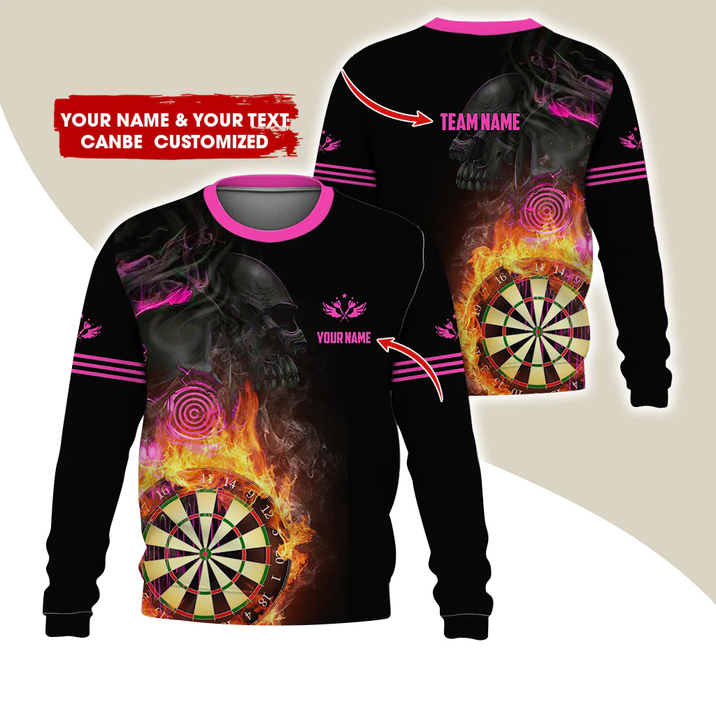 Customized Name Darts Sweatshirt, Personalized Skull Dartboard Flame Sweatshirt For Men & Women - Gift For Darts Lovers, Darts Players - Image 8