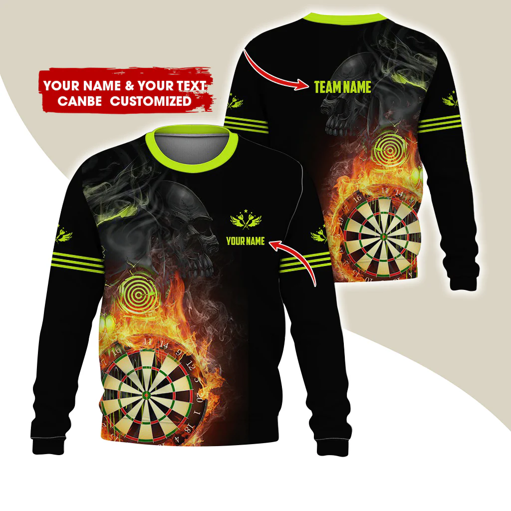 Customized Name Darts Sweatshirt, Personalized Skull Dartboard Flame Sweatshirt For Men & Women - Gift For Darts Lovers, Darts Players - Image 9