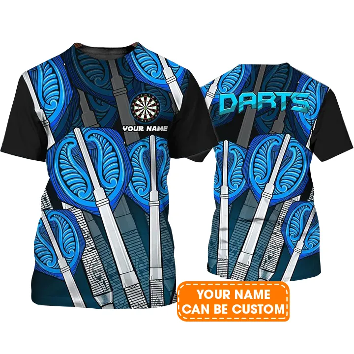 Customized Name Darts T Shirt, Blue Darts Shirt Personalized Name T Shirt For Men - Perfect Gift For Darts Game Lovers, Darts Players - Image 2