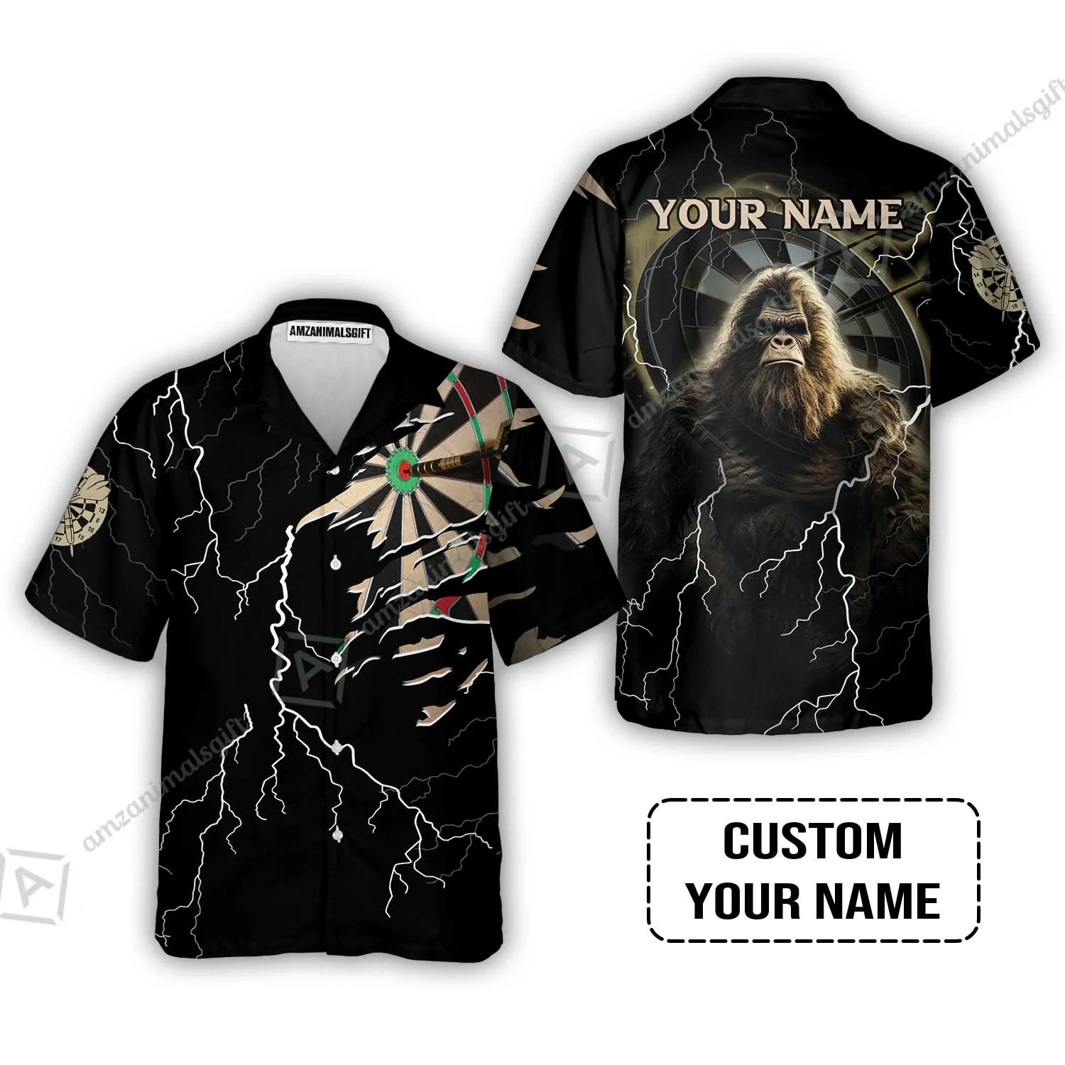 Customized Name Darts T-Shirt, Bullseye Dartboard Personalized Bigfoot And Darts T-Shirt - Image 3