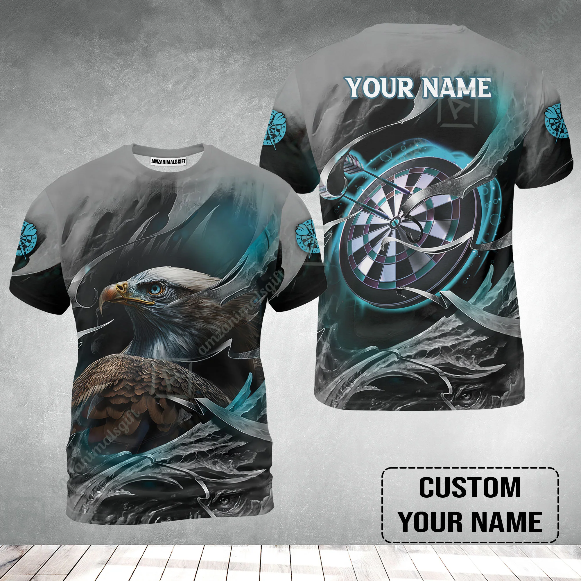 Customized Name Darts T-Shirt, Bullseye Dartboard Personalized Eagle And Darts T-Shirt - Image 2