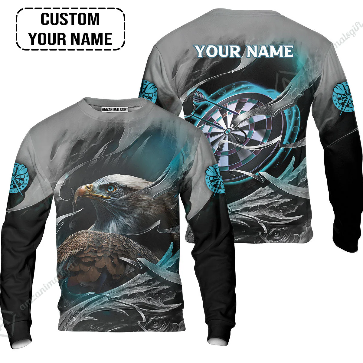 Customized Name Darts T-Shirt, Bullseye Dartboard Personalized Eagle And Darts T-Shirt - Image 4