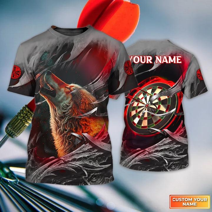 Customized Name Darts T Shirt, Bullseye Dartboard Personalized Flame Wolf And Darts T Shirt For Men - Perfect Gift For Darts Lovers, Darts Players