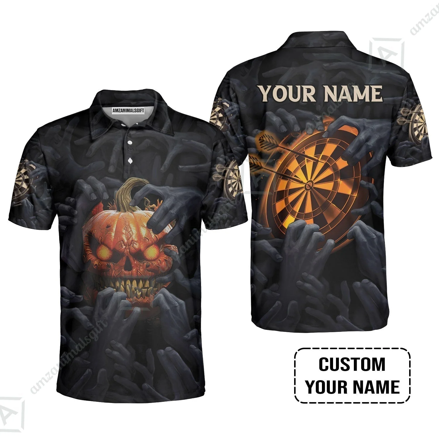 Customized Name Darts T-Shirt, Bullseye Dartboard Personalized Pumpkin And Darts T-Shirt - Image 8