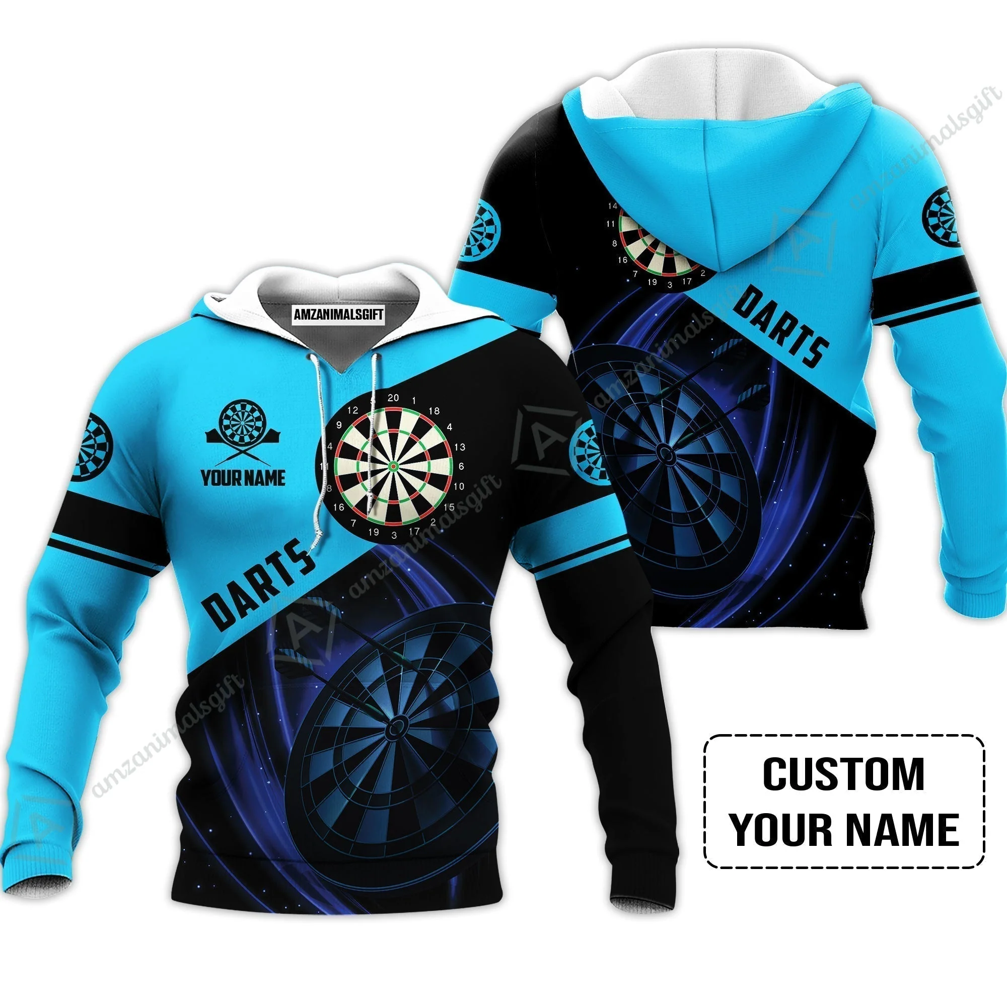 Customized Name Darts T-Shirt, Dartboard Personalized Name Blue Darts Team T-Shirt - Image 6