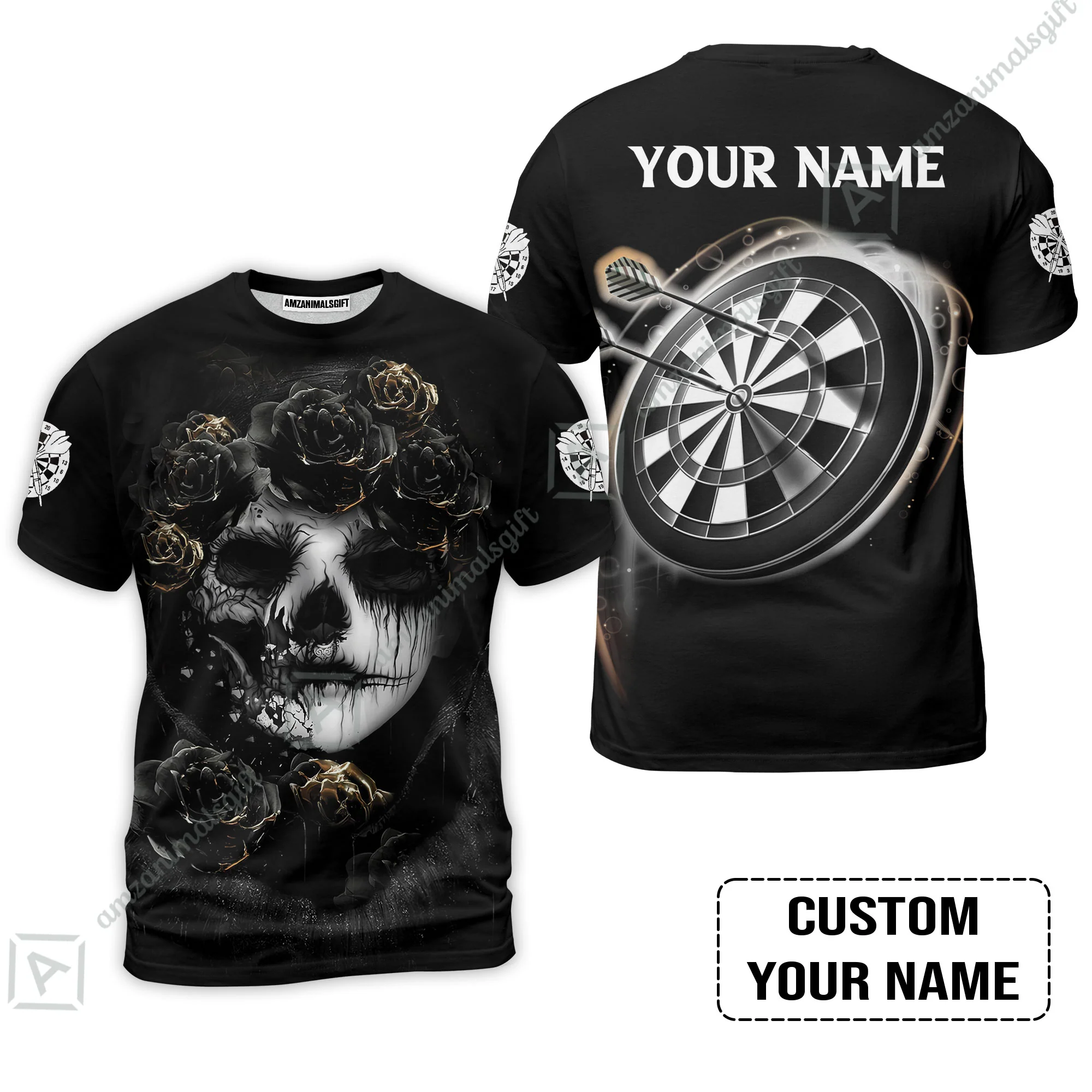 Customized Name Darts Sweatshirt, Flower Skull Girl And Dartboard Personalized Sweatshirt - Image 9
