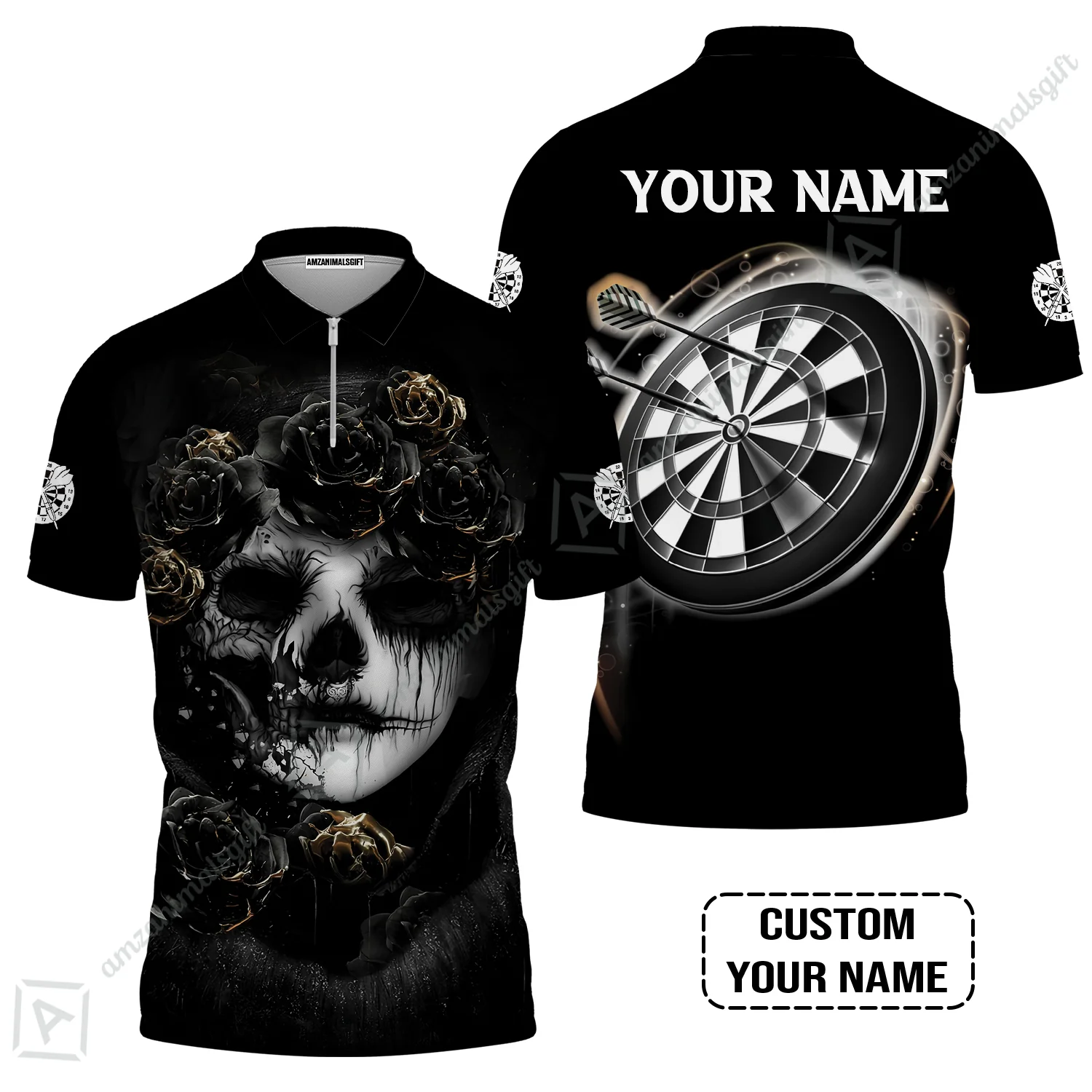 Customized Name Darts Sweatshirt, Flower Skull Girl And Dartboard Personalized Sweatshirt - Image 4