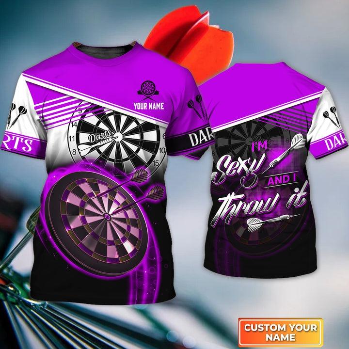 Customized Name Darts T Shirt, I'm Sexy And I Throw It Personalized Purple Darts T Shirt For Men - Gift For Darts Lovers, Darts Player, Dart Team