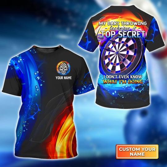 Customized Name Darts T Shirt, My Dart Throwing Technique Is Top Secret Personalized T Shirt - Gift For Darts Lovers, Darts Player, Dart Team