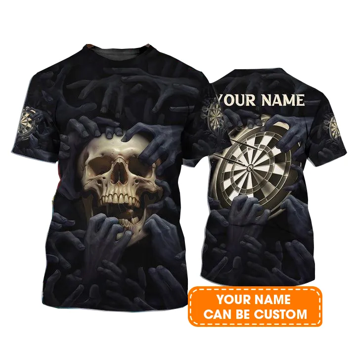 Customized Name Darts T Shirt, Skull Art Dartboard Personalized Skull And Darts T Shirt - Gift For Darts Lovers, Darts Player, Dart Team - Image 2