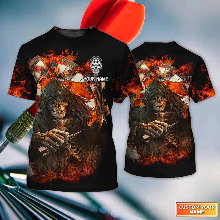Customized Name Darts T Shirt, Skull Reaper Darts Personalized Name Darts T Shirt For Men - Gift For Darts Lovers, Darts Team Players