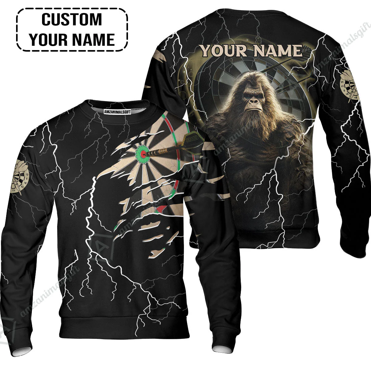 Customized Name Darts Zip Polo Shirt, Bullseye Dartboard Personalized Bigfoot And Darts Zip Polo Shirt - Image 6