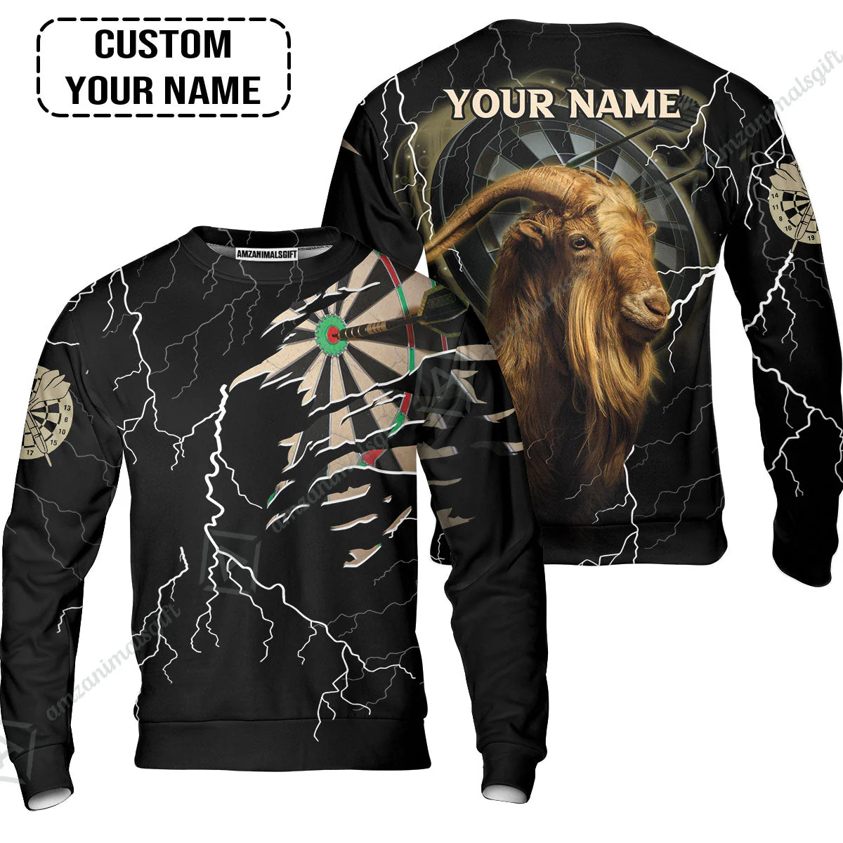 Customized Name Darts Zip Polo Shirt, Bullseye Dartboard Personalized Goat And Darts Zip Polo Shirt - Image 6