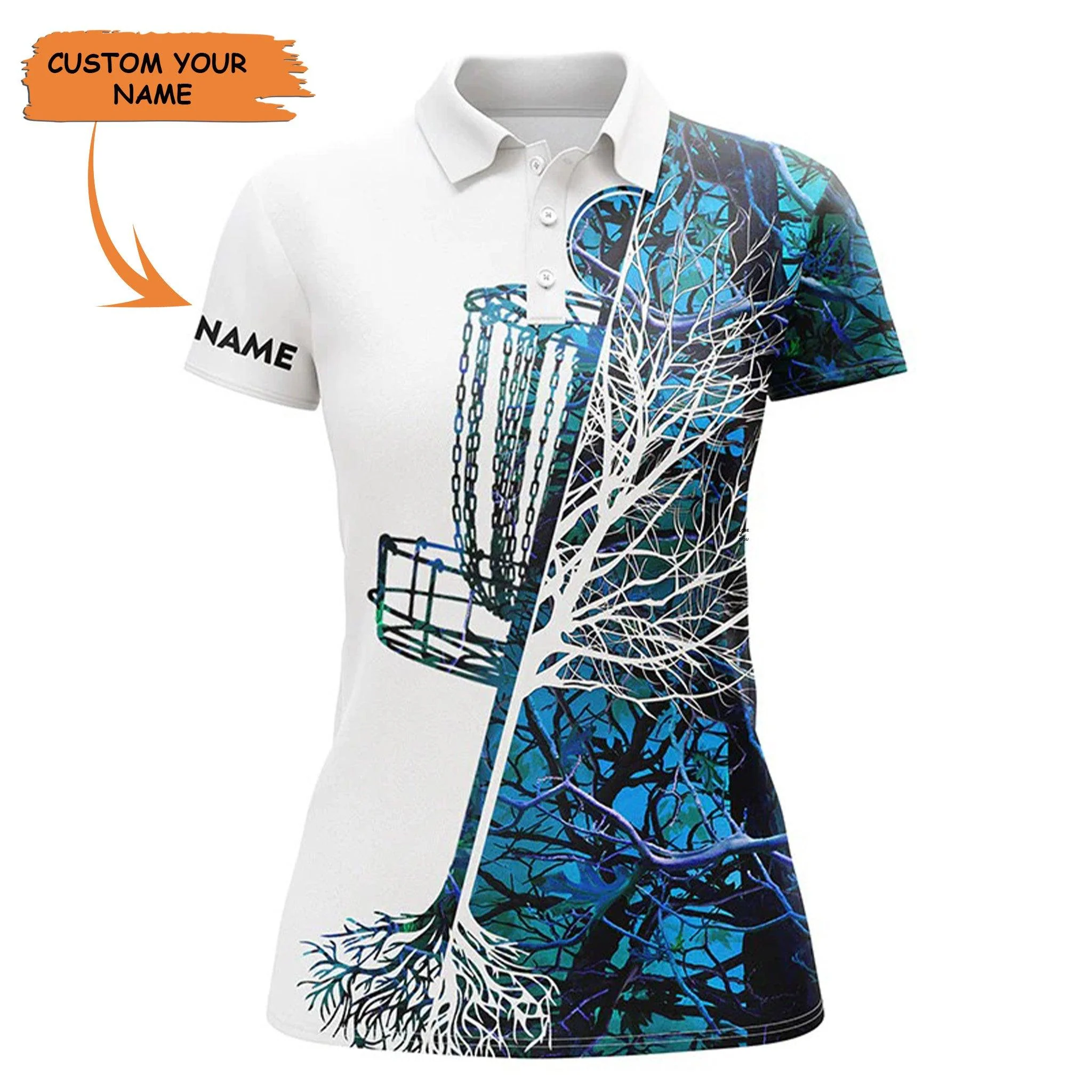 Customized Name Disc Golf Women Polo Shirts, Personalized Name Blue Camo Disc Golf Basket Polo Shirts - Perfect Gift For Ladies, Disc Golf Lovers