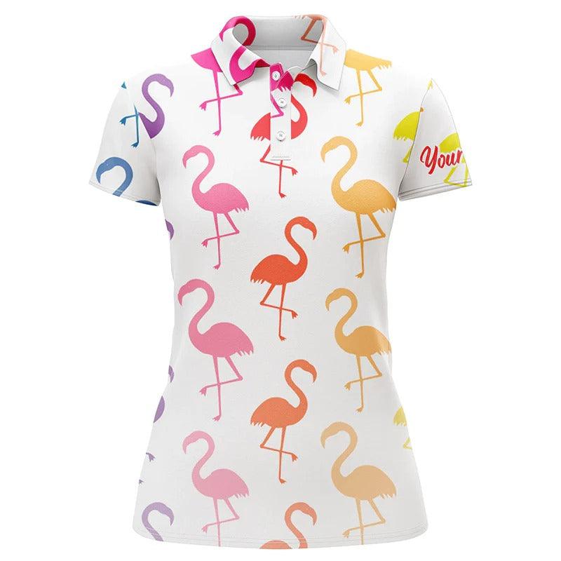 Customized Name Golf Women Polo Shirt, Personalized Rainbow Flamingo Pattern Golf Shirts - Perfect Gift For Ladies, Golf Lovers, Golfers - Image 2