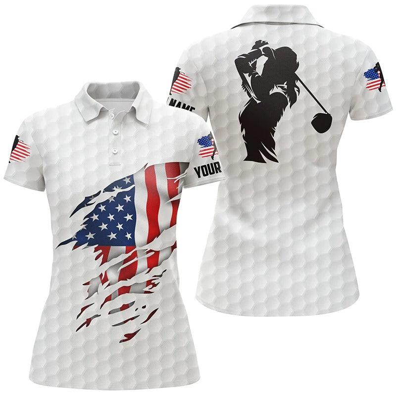 Customized Name Golf Women Polo Shirts, American Flag Patriot Personalized Unique Golfers Gift Shirts - Perfect Gift For Ladies, Golfers, Golf Lovers - Image 3