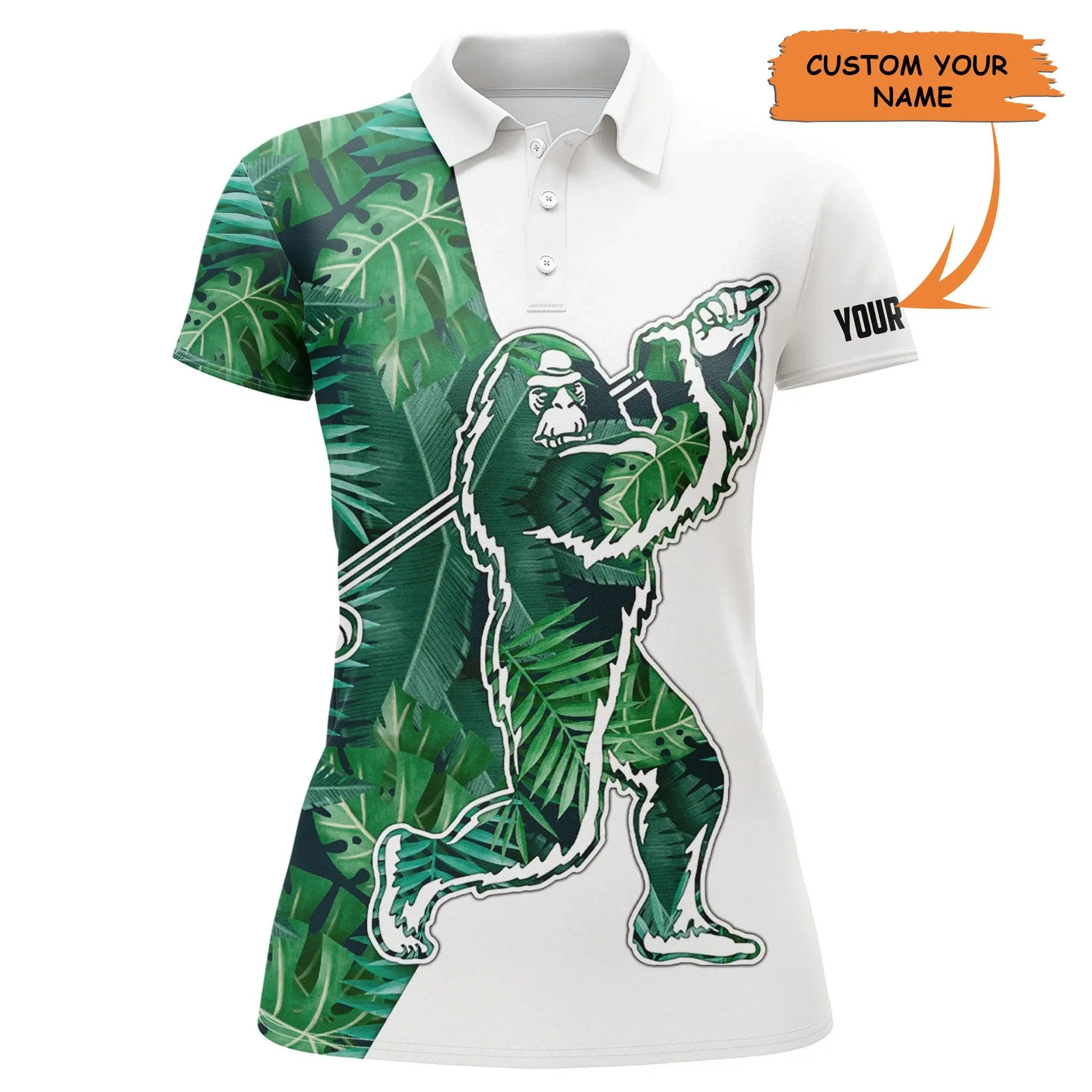 Customized Name Golf Women Polo Shirts, Bigfoot, Personalized Tropical Leaves Pattern Polo Shirts - Perfect Gift For Ladies, Golfers, Golf Lovers