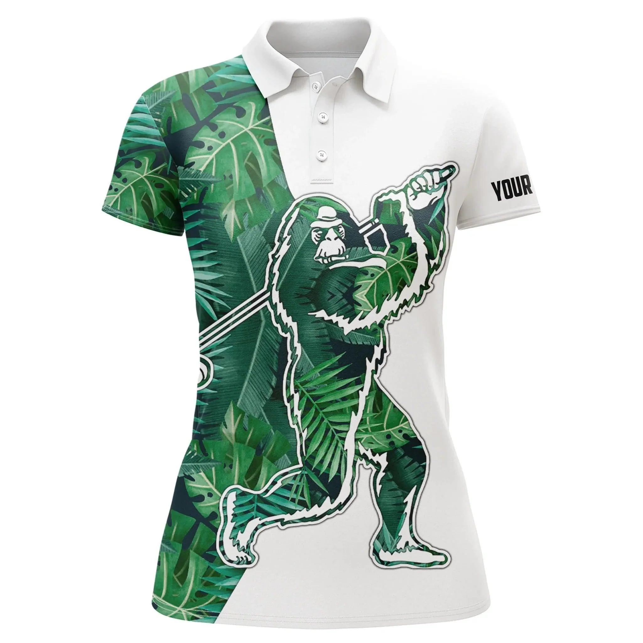 Customized Name Golf Women Polo Shirts, Bigfoot, Personalized Tropical Leaves Pattern Polo Shirts - Perfect Gift For Ladies, Golfers, Golf Lovers - Image 2
