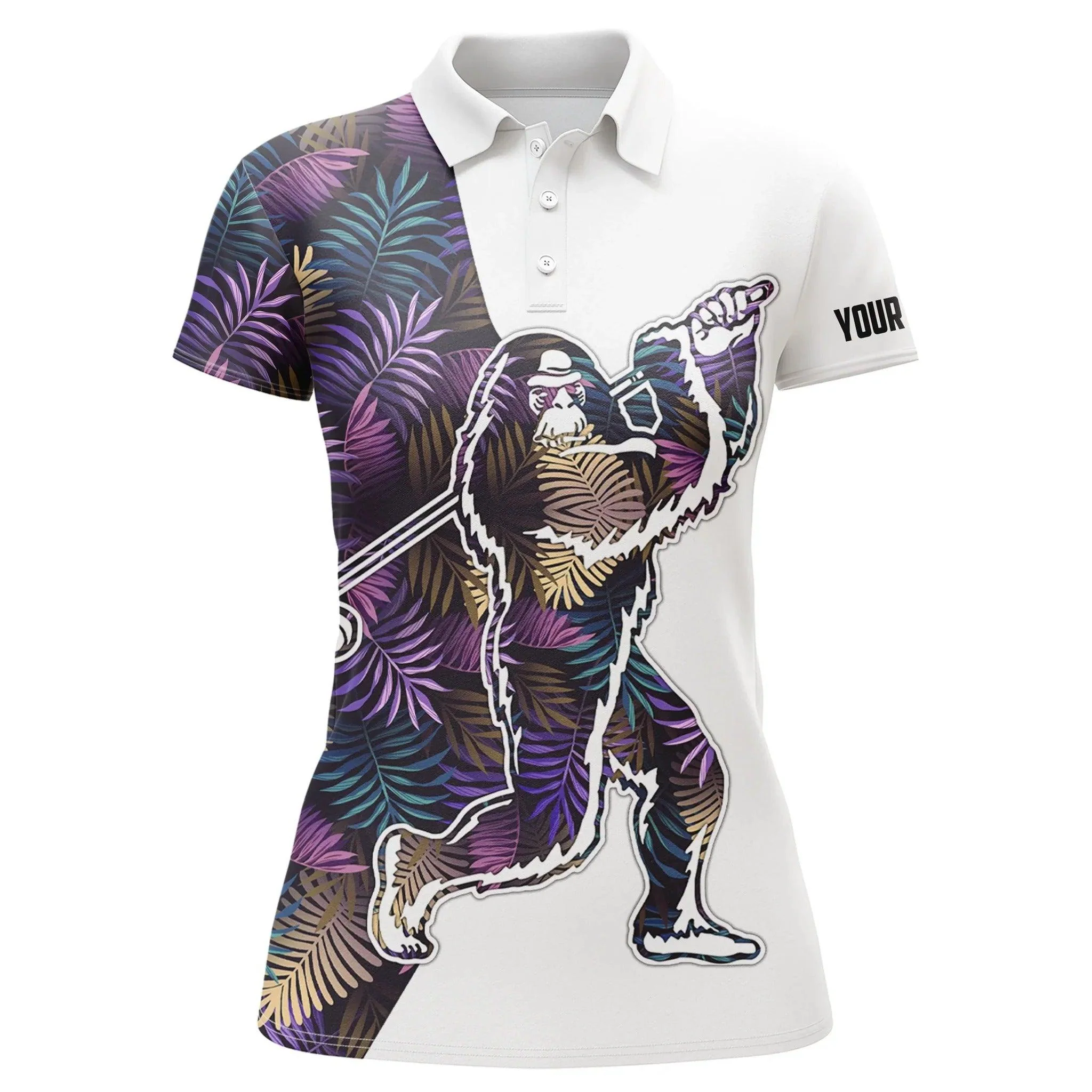 Customized Name Golf Women Polo Shirts, Bigfoot, Personalized Tropical Leaves Pattern Polo Shirts - Perfect Gift For Ladies, Golfers, Golf Lovers - Image 3