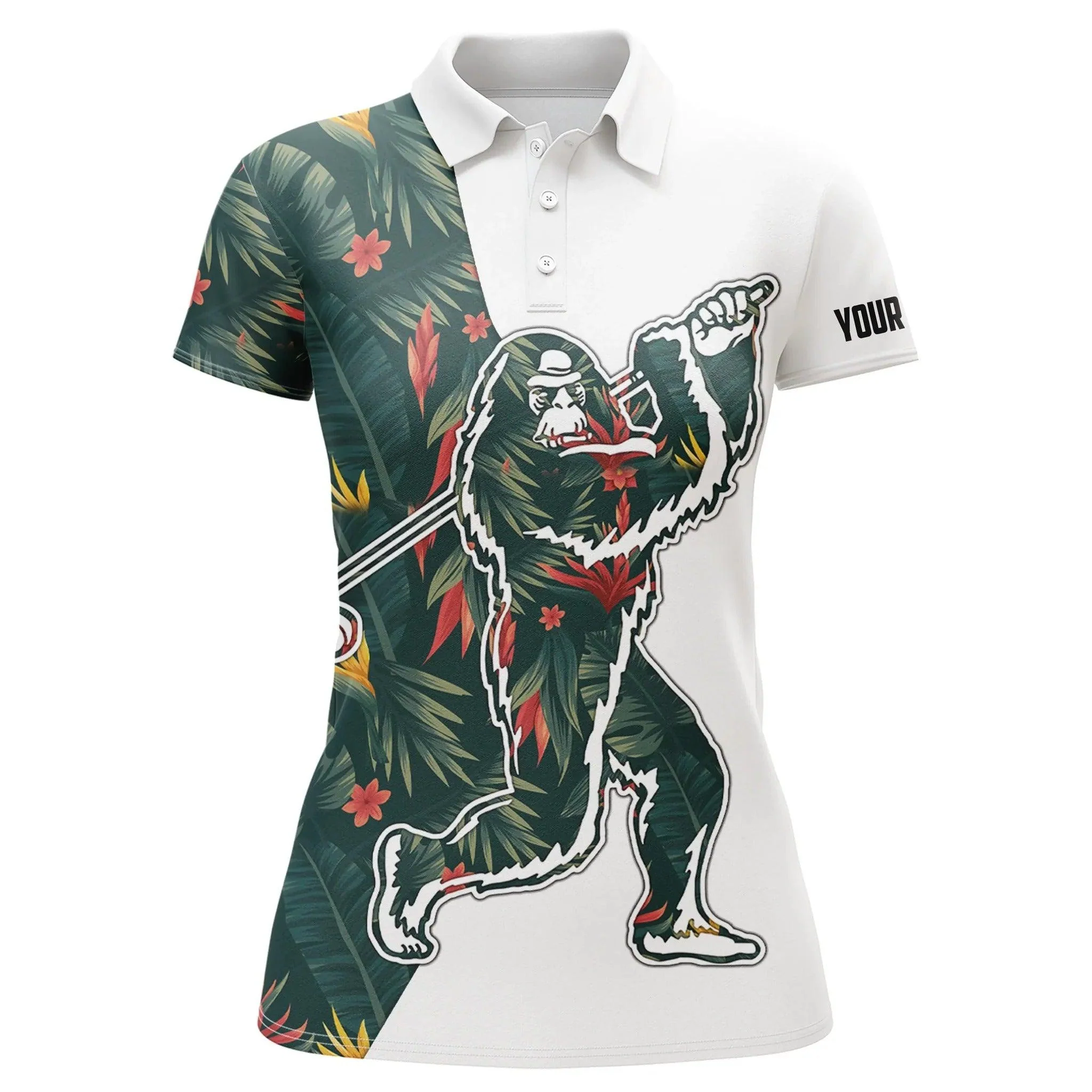 Customized Name Golf Women Polo Shirts, Bigfoot, Personalized Tropical Leaves Pattern Polo Shirts - Perfect Gift For Ladies, Golfers, Golf Lovers - Image 4