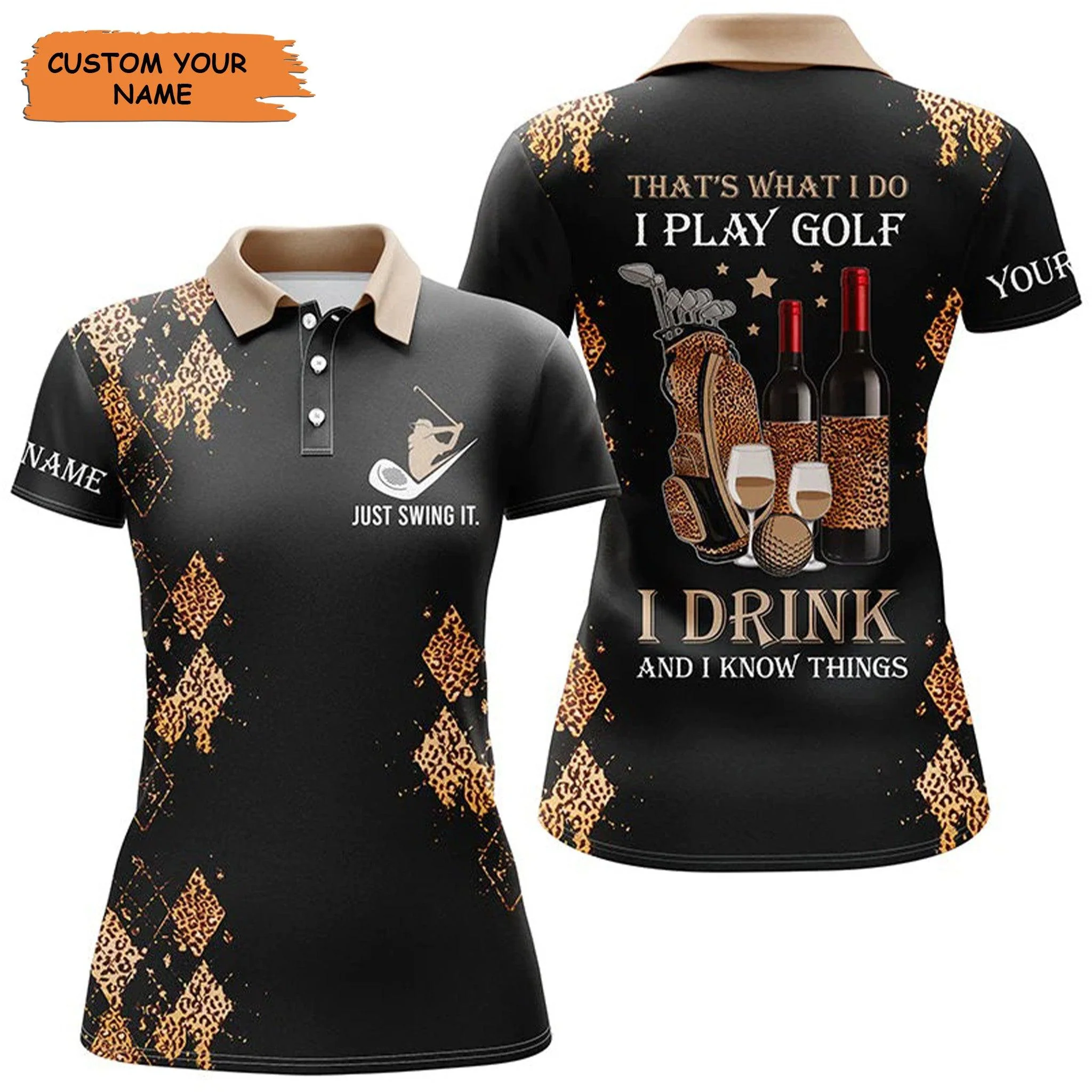 Customized Name Golf Women Polo Shirts, Black Leopard, Personalized Golf And Wine Polo Shirts - Perfect Gift For Ladies, Golfers, Golf Lovers