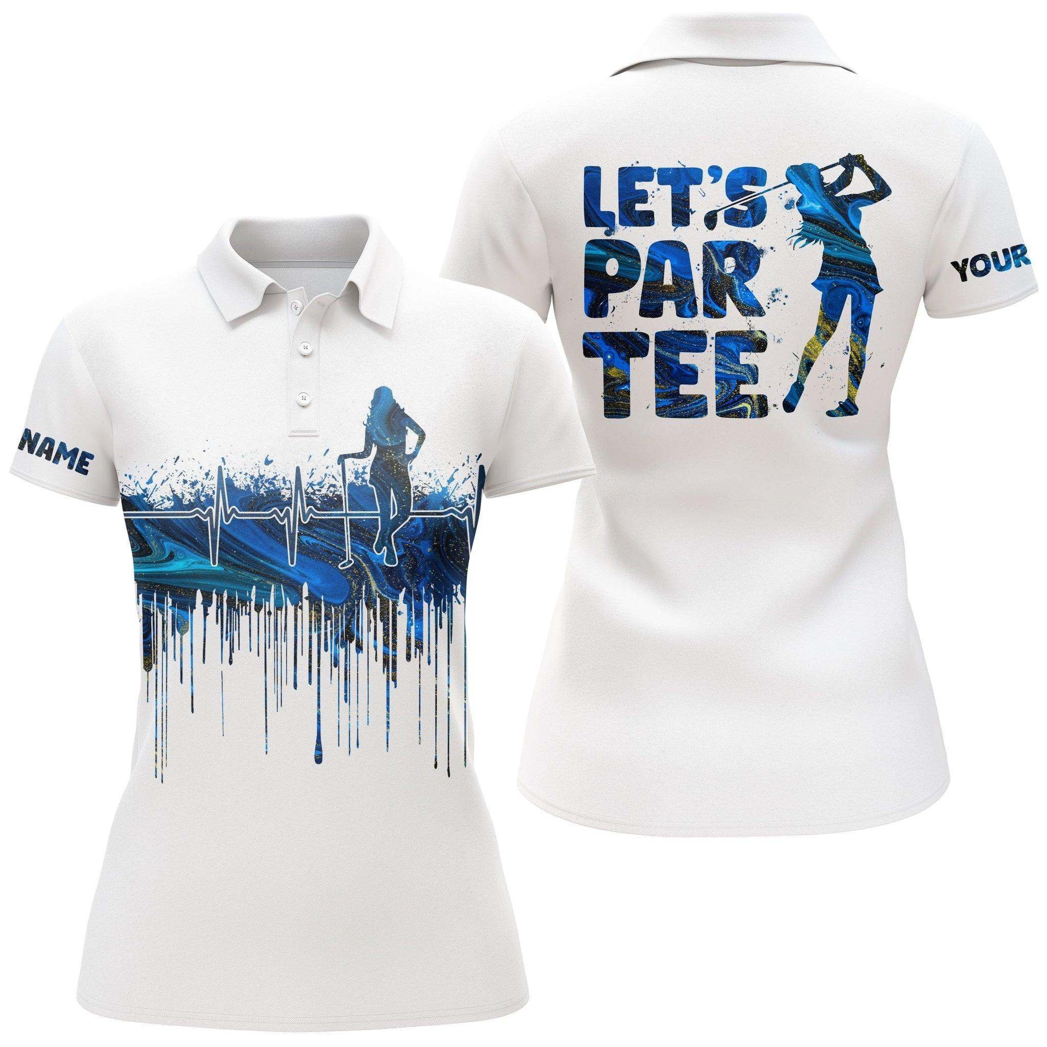 Customized Name Golf Women Polo Shirts, Blue Personalized Let's Par Tee Funny White Golf Polo Shirts - Perfect Gift For Ladies, Golfers, Golf Lovers - Image 2