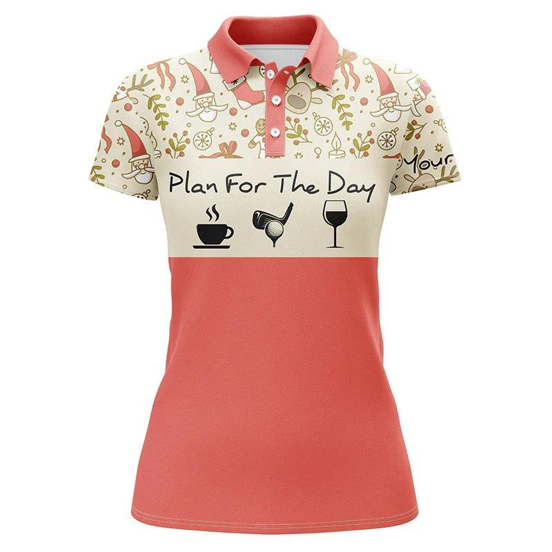 Customized Name Golf Women Polo Shirts, Christmas Ho Ho Ho Pattern Personalized Plan For The Day Coffee Golf - Perfect Gift For Golfers, Golf Lovers - Image 2