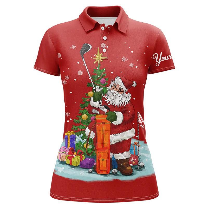 Customized Name Golf Women Polo Shirts, Christmas Red Shirts Personalized Santa Golfer Christmas Gift - Perfect Gift For Ladies, Golfers, Golf Lovers - Image 2