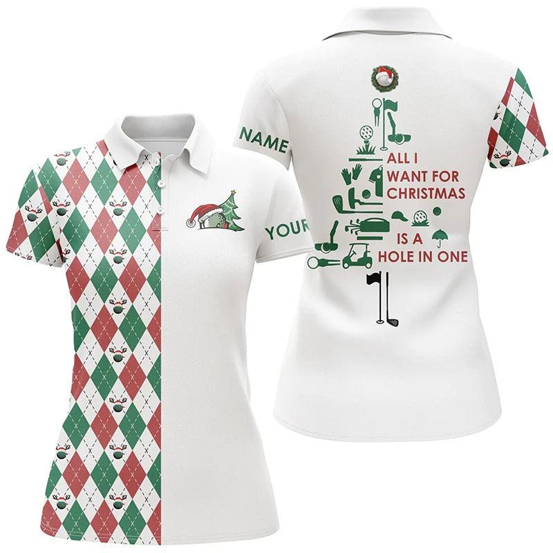 Customized Name Golf Women Polo Shirts, Christmas Tree Personalized All I Want For Christmas Shirts - Perfect Gift For Ladies, Golfers, Golf Lovers - Image 2