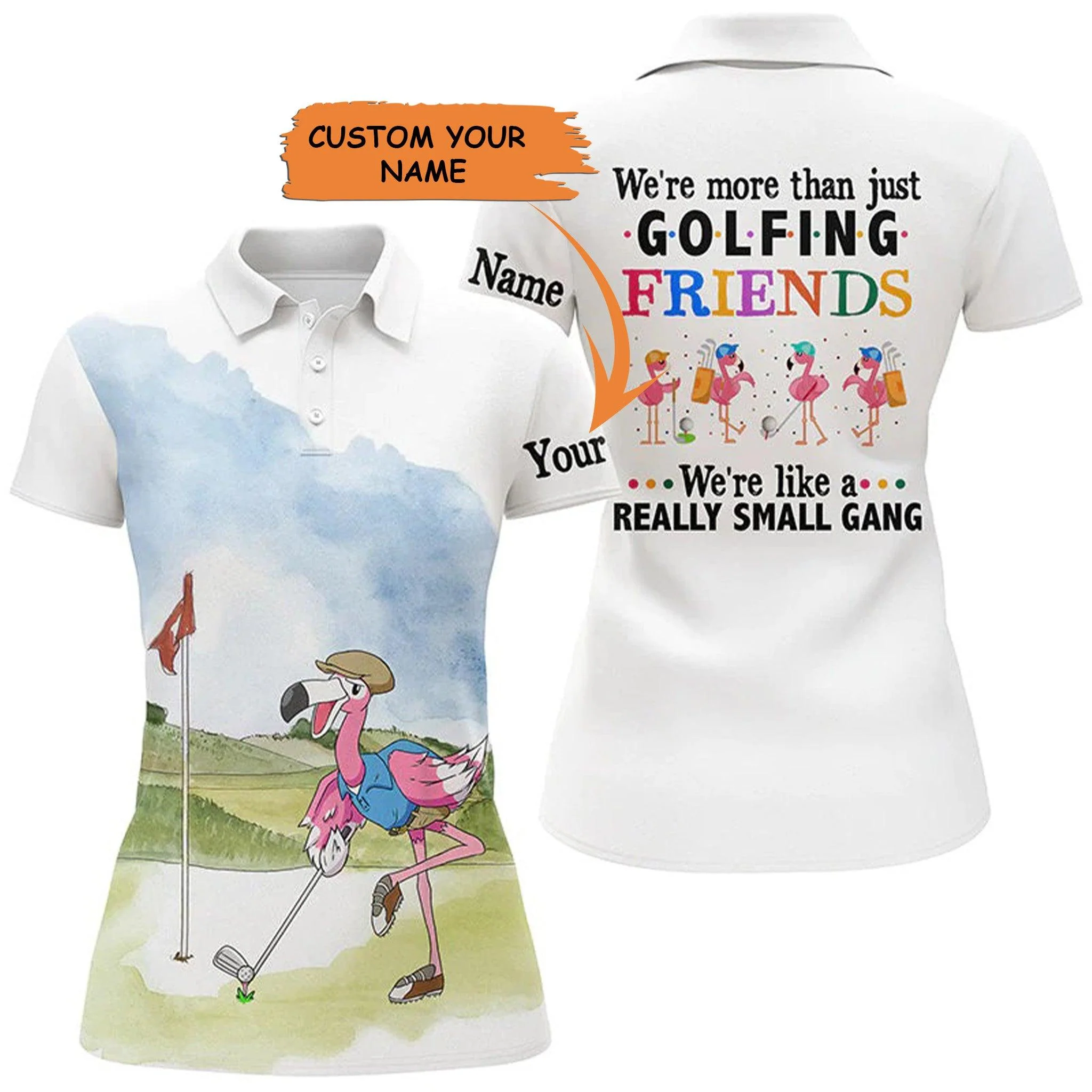 Customized Name Golf Women Polo Shirts, Flamingo Personalized We're More Than Just Golfing Friends - Perfect Gift For Ladies, Golfers, Golf Lovers