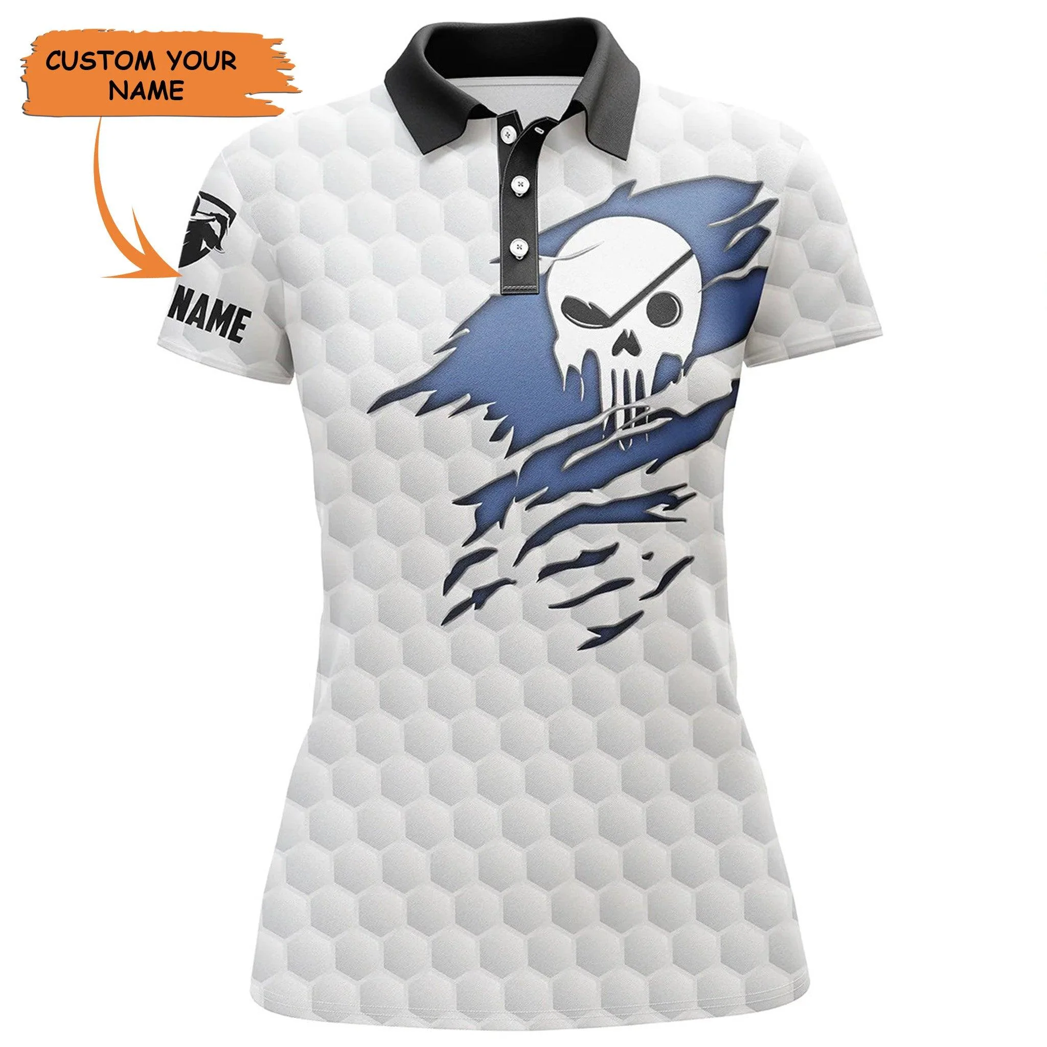Customized Name Golf Women Polo Shirts, Golf Club Skull Personalized White Golf Polo Shirts - Perfect Gift For Ladies, Golfers, Golf Lovers