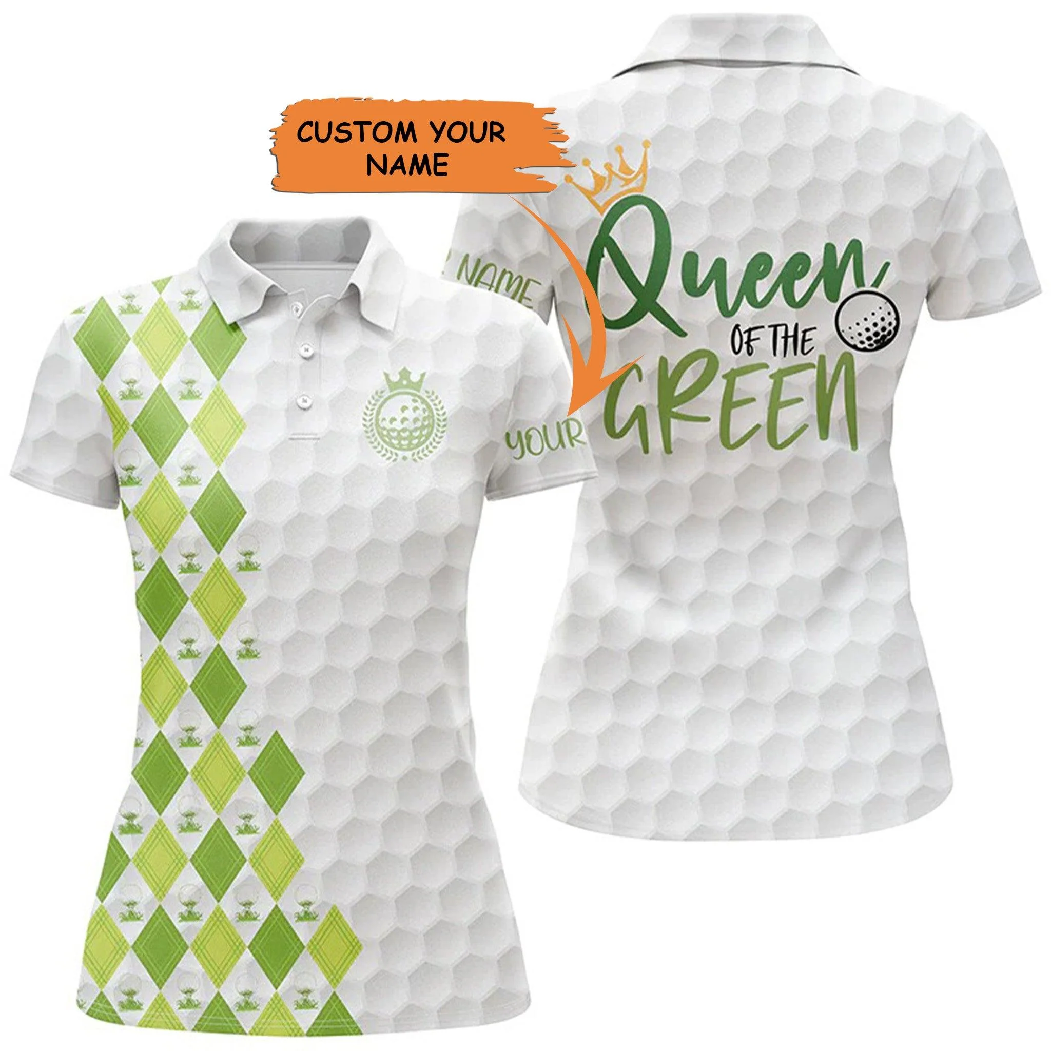 Customized Name Golf Women Polo Shirts, Green Argyle Pattern Personalized Queen Of The Green Funny Golf Shirts - Perfect Gift For Golfers, Golf Lovers