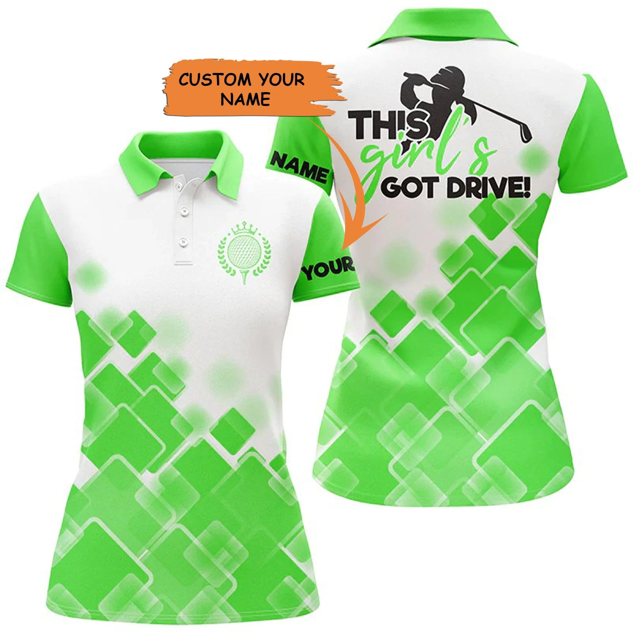 Customized Name Golf Women Polo Shirts, Green Pattern Personalized This Girl's Got Drive Polo Shirts - Perfect Gift For Ladies, Golf Lovers, Golfers