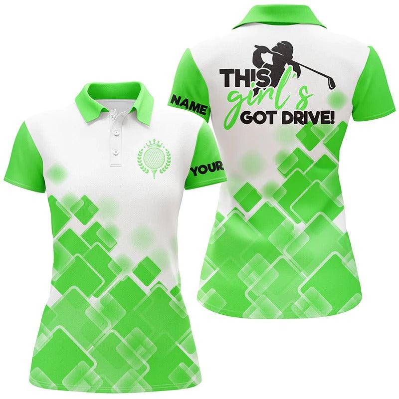 Customized Name Golf Women Polo Shirts, Green Pattern Personalized This Girl's Got Drive Polo Shirts - Perfect Gift For Ladies, Golf Lovers, Golfers - Image 2